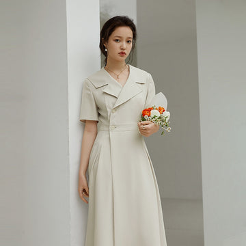 90s Hepburn Style Professional Suit Dress with Long Slim Skirt
