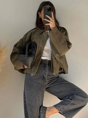 TRAFZA Ladies Jacket Styles For Winter | Long Sleeve Jackets Vintage Lady Motorcycle Outwears