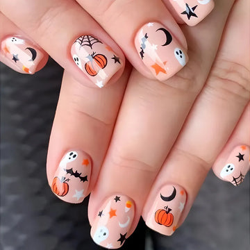 24 Halloween Nail Designs Pumpkin | Gradient Artifical Reusable False Nail Jelly Tabs