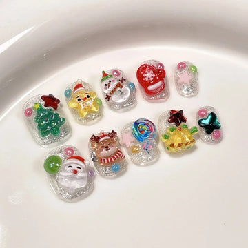 1 set Cute Santa Claus Short Christmas Nails Art
