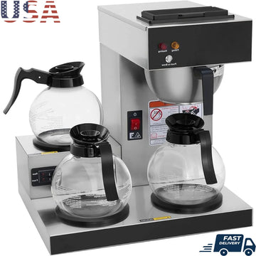 Commercial Drip Coffee Maker with 3 Warmers Drip Free Carafes Multi Stream Spray Head