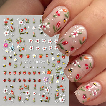 5D Embossed Kawaii Ladybug Nail Stickers