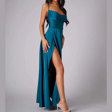 Summer Beach Maxi Women Solid Color Split Sexy Party Dress Robe Solid Color 2023 Vestidos De Festa Com Fenda Costas Abertas
