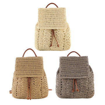 Woven Straw Backpack | Holiday Shoulders Bucket Bag for Women