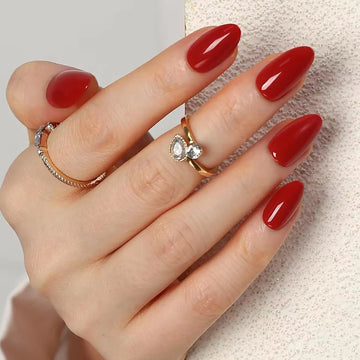 24PCS- Solid color Almond Nails | Full coverage of red, simple and elegant, delicate for fashion girls