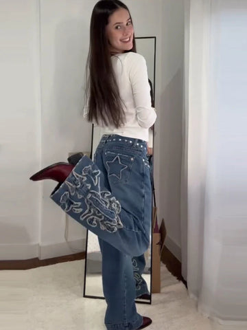 Vintage Streetwear Baggy Pants | High Waist Wide Leg Trendy Streetwear Trousers