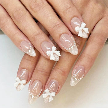 24 August Nails Ideas Almond | Gold Foil Decor Pink Almond False Nails | Easy to Apply