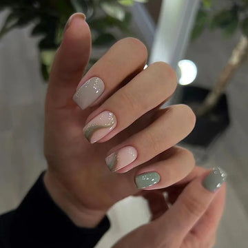 24 short square press on nails | simple and fashionable fake nails with 1 nail glue