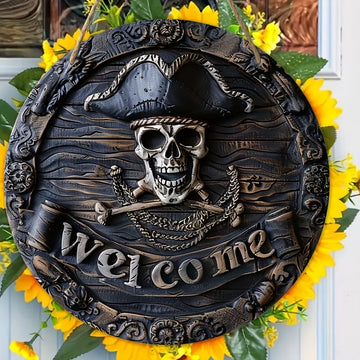 A Great Gift - Wooden Pirate Skull Welcome Sign \ Wall Hanging Home Door | Wooden wall hanging