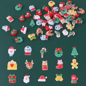 50 Resin Christmas Nail Art | cute cartoon mini mixed Christmas resin nail art rhinestones DIY nail art crafts