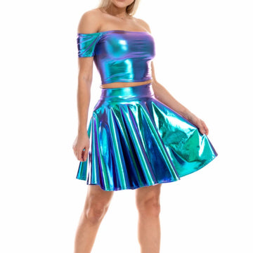 Y2K Streetwear | Festival Skirt Short Sleeve Slash Neck Crop Tops | Women Club Party Outfits