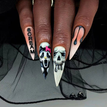 24 Halloween Nails Ideas | Horror Ghost Matte Fake Nails | Horror Theme Fingernails for Halloween