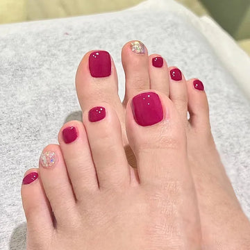 24 Beach Toe Colors | Summer Beach Rose Red Artificial Glitter Powder Toe False Nail