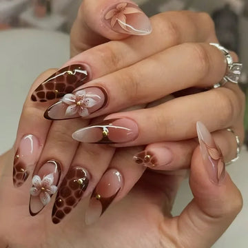 24PCS Brown Lily Flower Earth Tone Nail Colors