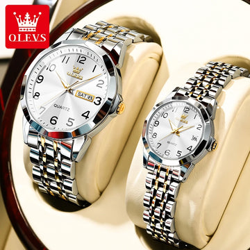 OLEVS 9970 quartz brand watches | Classic Rhombus Mirror Waterproof Digital Couple Watch