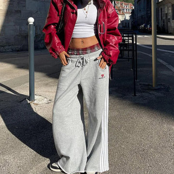 Sweatpants Vintage | Y2K pants vintage Harajuku double Embroidered waist Sweatpants