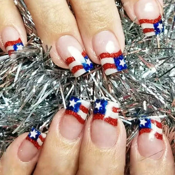 40JD 24 Pcs 4th of July French Tip Press-Ons: Short & Chic Patriotic Nails