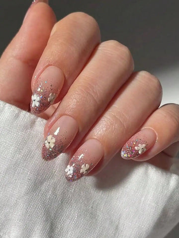 10 Glitter spring nails | flower cute delicate simple office fashion detachable false nails,