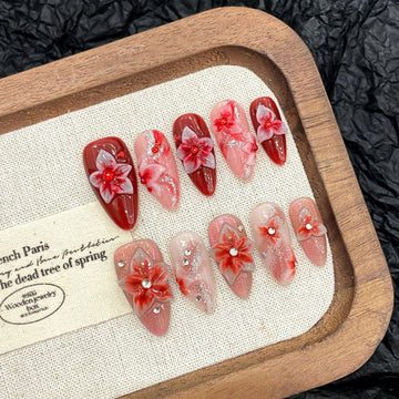 10 Short Almond Nail Ideas | Flower Design Fake Nail Tips | Detachable False Nails