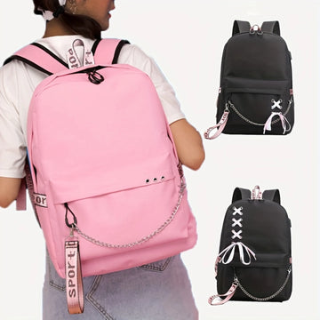 Large Size School Bags | Bags For Middle School Students With Chain And Ribbon Detail