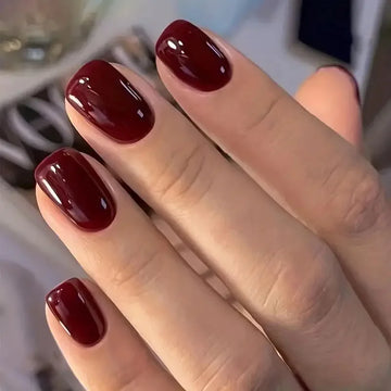 24 red press on nails short | Square False Nails Simple Detachable Finished Full Cover Nail