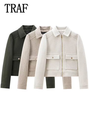 Women's Zipper Jacket Coat | New Winter Long Sleeve Pocket Outerwear | Coat Short Street Jacket