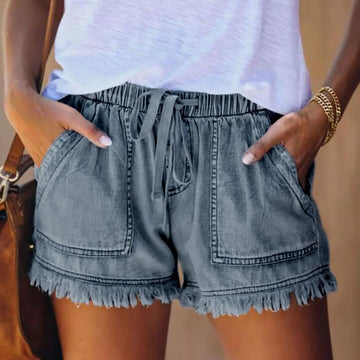 Summer Women's Tassel Denim Shorts with Pockets