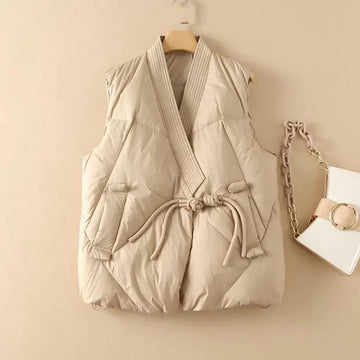 Vest Jacket For Ladies | Fashion Sleeveless Puffer Waistcoat Street Style Vests | Khaki Outwear