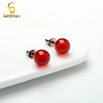 Carnelian Earrings Studs | Women Medical G23 Titanium Piercing Ear Studs | Jewelry Gift