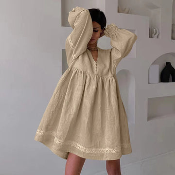 Fashionable Loose Fit Summer Dress with V-Neck for Women