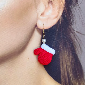 Christmas Gloves Earrings | Crochet Hook Handmade Festive Xmas Gift for Women