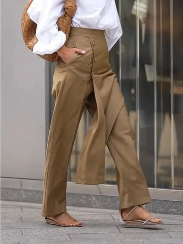 Khaki Pants for Women | Side-zippered Full-Length Casual Trousers | Summer Streetwear