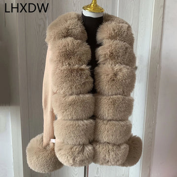 Faux Fur Knit Sweater Cardigan | Knitted sweater with faux fox fur collar Ladies Fashion Coat