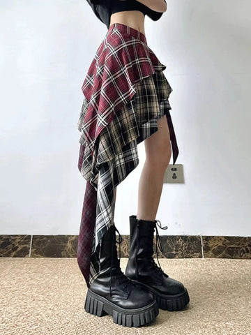 Fall Festival Dress To Impress | Plaid Tassel Short Skirt High Waist Half Skirt