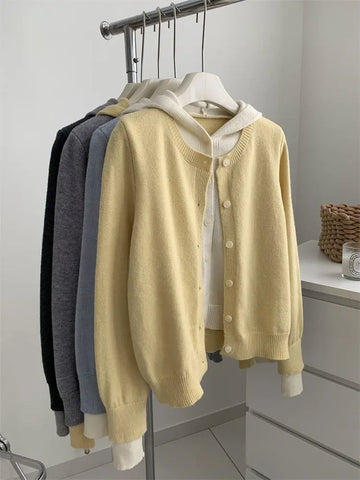 Hooded Knit Cardigan | Women Autumn Winter Fashion Simple Versatile Sweater Coat