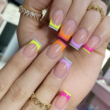 1 Set Spring Rainbow Nails | Square False Nails Set | Full Cover Press on Nails DIY