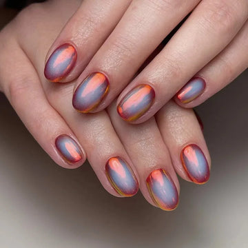 24 Aura Oval Nails | Press On Round Nail Tips | Fairy False Nails Decor