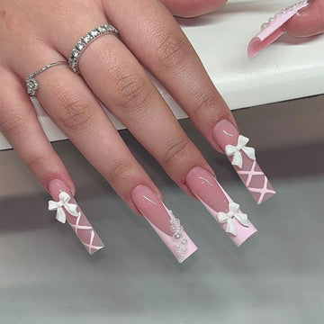 Womens Bow Pink summer Nails Ideas