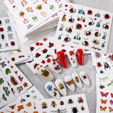 30Pcs/Lot Cute Bee Ladybug Ant Nail Art Stickers
