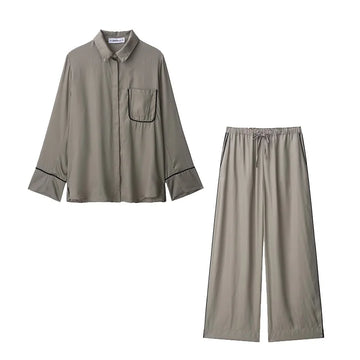HipSeam Two Piece Pants Sets Casual | Women 2 Piece Set Long Sleeves Pajama Shirt Elastic Waist Trousers With Drawstring Women Outfit