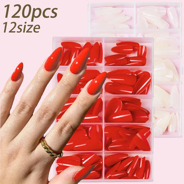 120pcs/box Fall Nails Colors | Almond False Nails Solid Color Press-On Nails