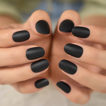 Black False Nails | Solid Black Matte Lady For Daily Artificial Nails Short Length