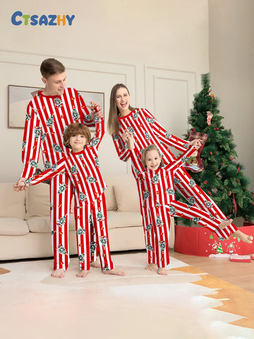 Matching Family Christmas Sleepwear - Red - White Striped Christmas Tree - Printed Pajamas