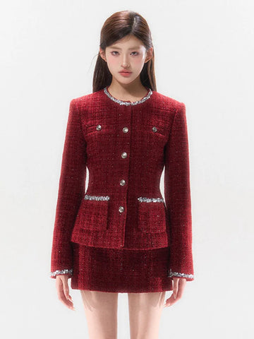 Christmas Outfits For Ladies | High Quality French Tweed Two Piece Set Women Luxury Jacket Coat + Mini Skirt