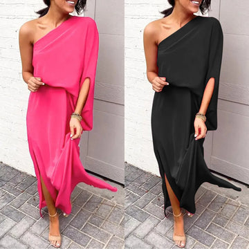 Graceful Summer Dress with One Shoulder and Flattering Split Hem