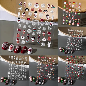 Snowflakes Nail Stickers | Christmas White Snowflakes Nail Art Sticker | 5D Embossed Cartoon Xmas Manicure