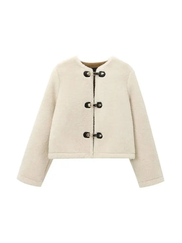 Thick Faux Fur Jacket for Women, Long Sleeve Coat, Front Toggle, Female Outerwear
