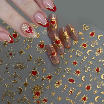 1 Unit 3D Heart Nail Art | Bronzing Gold Love Heart Nail Art Stickers | Y2K Manicure