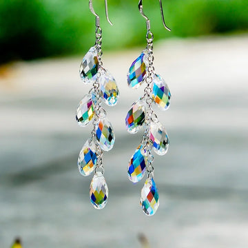Luxury Silver Color Metal Inlaid Water Droplet Stone Hook Earrings