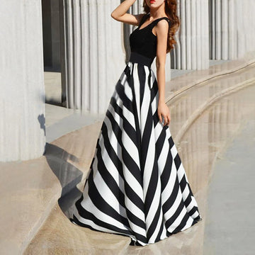 Mini Striped Pleated Dress For Summer Womens Dresses Sleeveless Chiffon Elegant Slimming Waist Backless Long Dresses Vestidos